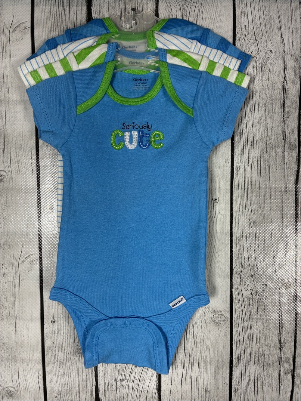 Gerber Blue and Green "Seriously Cute" Infant One-Piece Bodysuit Set